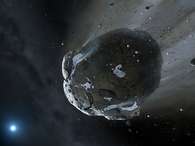 Impressão artística mostra asteroide rico em pedras e água sendo despedaçado pela forte gravidade da estrela anã branca GD 61 Foto: Mark A. Garlick, space-art.co.uk, Universidade de Warwick e Universidade de Cambridge / Divulgação