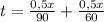 t=\frac{0,5x}{90}+\frac{0,5x}{60}